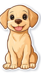 A cute cartoon illustration of a brown Labrador puppy sitting happily with a wagging tail, featuring adorable ears and fur, isolated on a white background, perfect for pet lovers