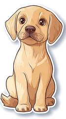 Fototapeta premium A cute cartoon illustration of a brown Labrador puppy sitting happily with a wagging tail, featuring adorable ears and fur, isolated on a white background, perfect for pet lovers