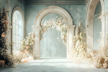 Background with flowers in a wall wedding generative AI