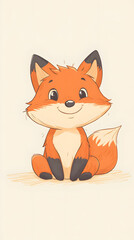 Obraz premium Cartoon Red Fox in the Forest Illustration with Cute Tail and Orange Fur