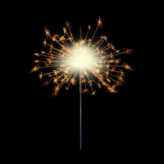 Realistic transparent Sparkler, bengal or indian light, Bright sparks. Firework isolated. Salute element for celebration of holidays. New year sparkler candle. Magic light stick. Png