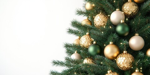 A realistic photo of a Christmas tree decorated with 