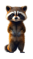 Obraz premium Raccoon cartoon isolated on transparent background. png. clipart. raccoon cartoon with a curious expression and fluffy tail, rendered in a cartoon style, ideal for educational materials, animations.