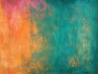 Fototapeta premium colorful abstract background featuring a blend of orange, teal, green, and pink hues, intermingled with grainy textures that evoke a sense of warmth and summer joy