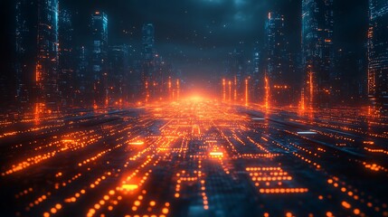 Obraz premium Concept art of futuristic digital environments glowing pathways data screens techenhanced spaces for virtual collaboration business growth and online networking