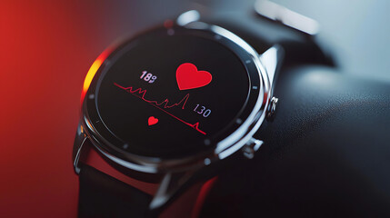 Close-up view of a smartwatch displaying heart rate and step count during a fitness activity in low light conditions