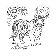 Wild Tiger Outline Vector in Natural Habitat
