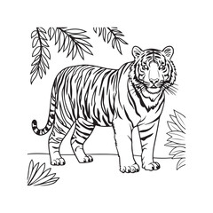Stylized Tiger Illustration for Coloring Pages
