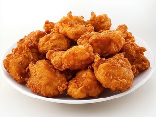 delicious pakora, a traditional indian snack, beautifully presented on a plate against a stark white background, highlighting its golden crispy texture and inviting aroma