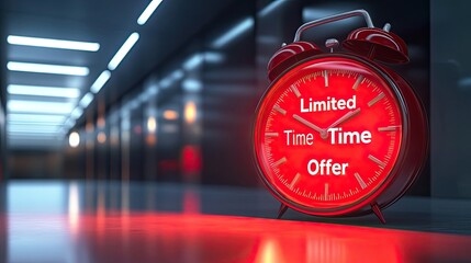 Red Alarm Clock with "Limited Time Offer" on a Reflective Surface