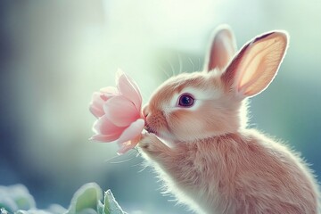 Obraz premium A Charming Bunny Enjoys a Gentle Blossom in a Dreamy Scene