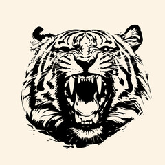 Vector animal illustration, logo, silhouette with tiger face