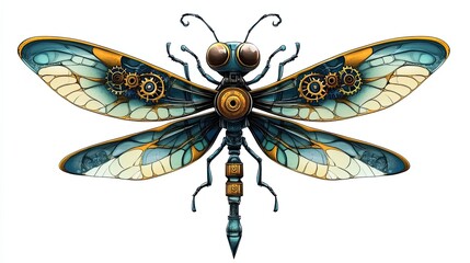 Steampunk Dragonfly with Gear-Detailed Wings and Mechanical Body