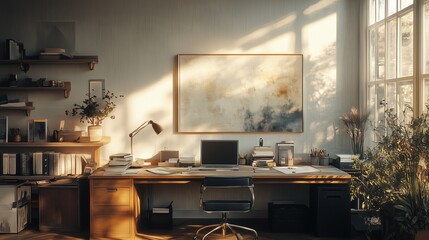 Artistic office vibes creative sketch environment with minimalist desk and pastel decor, featuring scattered sketches and drawing tool on clean surface