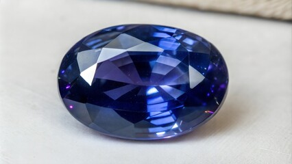 Fototapeta premium Beautiful blue sapphire gemstone, radiant close-up, jewelry mood, empty space for text on white background