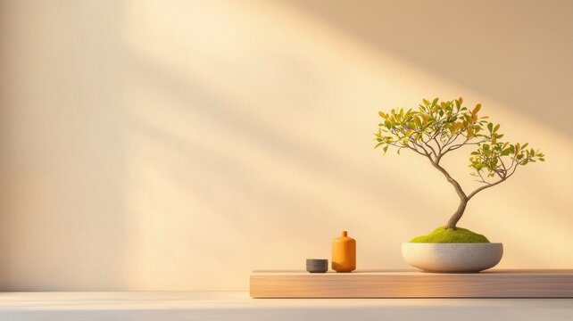 Elegant bonsai tree showcased in a minimalist setting with soft natural lighting.
