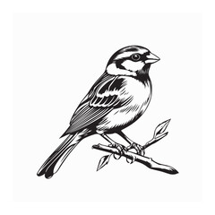 Common Sparrow Image Vector. House sparrow perched on tree branch vector illustration