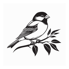 Common Sparrow Image Vector. House sparrow perched on tree branch vector illustration