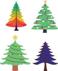 A collection of vibrant Christmas tree illustrations, featuring festive holiday decorations in a captivating vector style. These colorful designs bring holiday cheer to any project