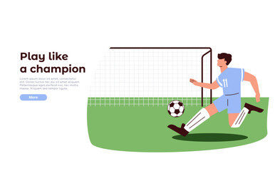 Kid, soccer player. Boy running, kicking ball on sport field, lawn. Active happy child in sportswear playing football