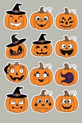 A Spooktacular Collection of Halloween Pumpkins:  A Delightful Array of Carved and Costumed Jack-o'-lanterns with Diverse Expressions for Festive Decorations
