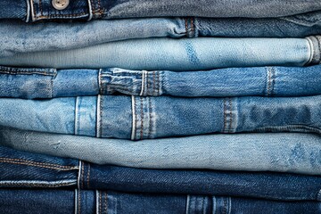 Stack of Denim Jeans Blue Jeans Pile Fashion Texture Apparel Background