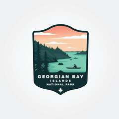 georgian bay islands national park vintage vector landscape design, georgian bay coastline label design