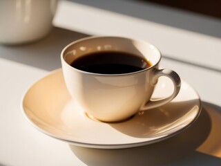 Radiant Coffee Cup with Glowing Reflection Creating an Inviting and Warm Beverage Atmosphere.