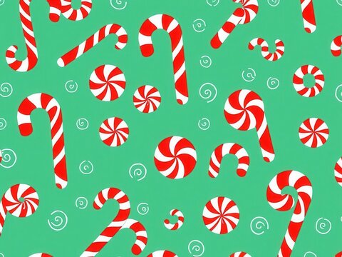 Peppermint red background with white swirls and candy canes, red, traditional, minty