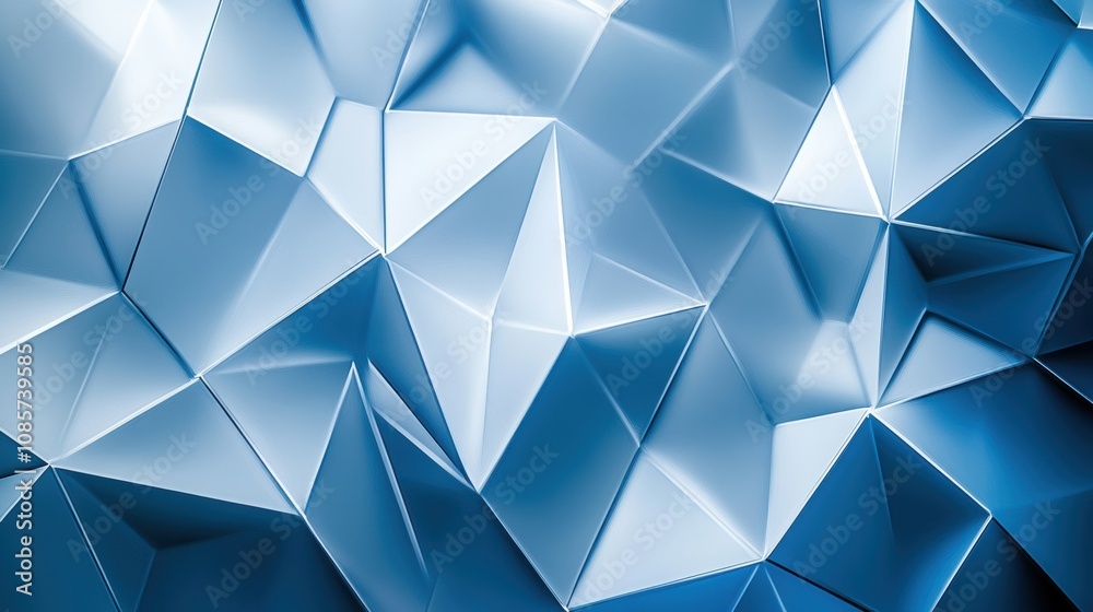 Poster abstract blue geometric background featuring sharp triangular shapes and facets creating a modern, e