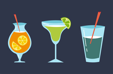 Fruit alcohol cocktails isolated set concept. Vector graphic design illustration