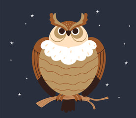 Owl night city background insomniac concept. Vector graphic design illustration
