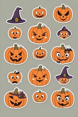 A Spooktacular Collection of Halloween Pumpkin Stickers: Carved Faces, Witch Hats, and Cute Expressions for Festive Decorations