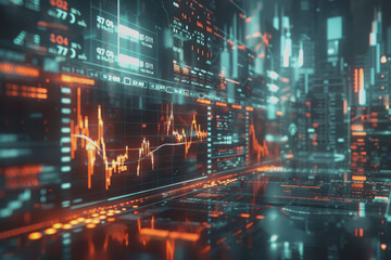 Modern digital financial stock market data visualization combined with Forex trading charts.