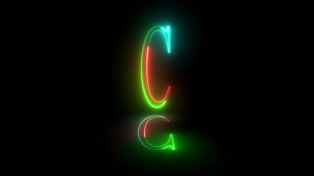Glowing neon alphabet C. Educational concept with neon letter C. Shine text C the best digital symbol.