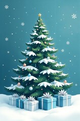 A whole fluffy green spruce in the center of the frame 