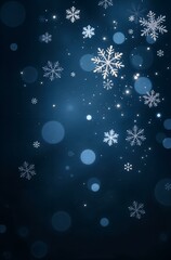 Abstract black and blue background with silver snowflakes