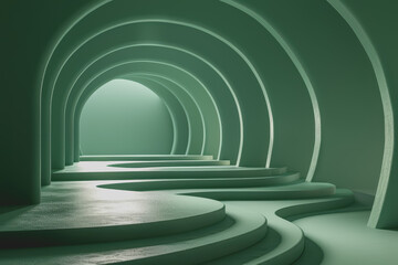 Obraz premium Abstract green background with geometric shapes and lighting, .