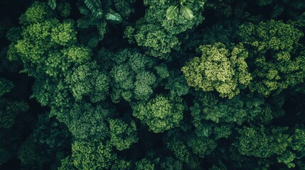 Lush Aerial View of Dense Forest Canopy with Vibrant Green Trees Interspersed with Bright Yellow Green Foliage in Natural Environment