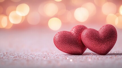 Fototapeta premium Soft, layered heart shapes over a light pink background with subtle bokeh, creating a warm Valentine's feel