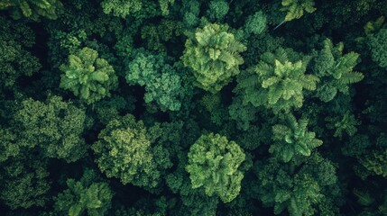 Aerial View of Lush Green Forest Canopy Showcasing Diverse Foliage Textures and Shades, Perfect for Nature-Themed Projects and Environmental Awareness Campaigns