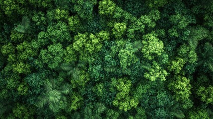 Lush Green Forest Canopy Seen from Above, Dense Foliage, Various Shades of Green, Natural Beauty, Vibrant Eco-System, Bird's Eye View of Nature's Splendor