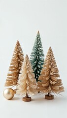 Four decorated Christmas trees isolated on white background