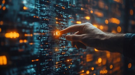 Businessman activating cyber safety transparent screen visualizing data protection online safety controls and secure digital interactions