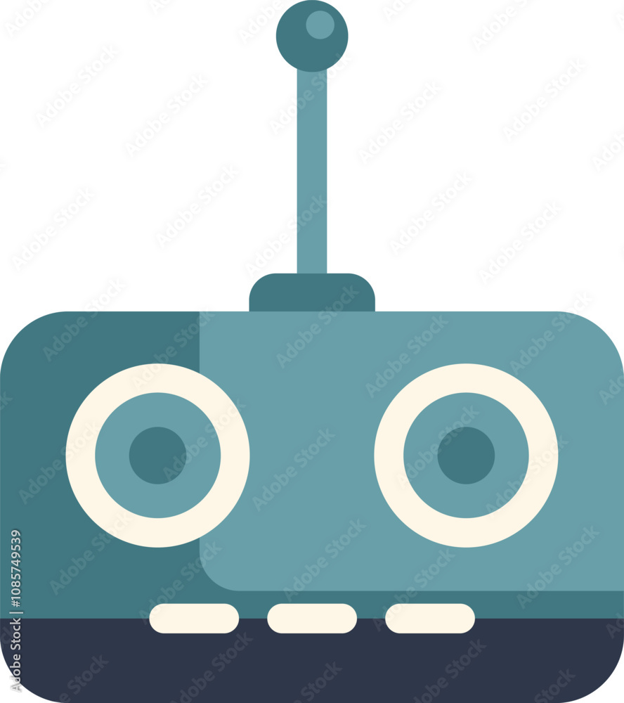 Poster remote control transmitting signals with an antenna for controlling drones or rc toys, featuring but