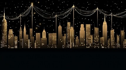 Golden Cityscape Night Lights Sparkling Skyline