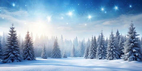 Serene Winter Wonderland Snow-Covered Evergreens Under a Starlit Sky