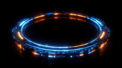 Glowing Circular Abstract with Orange and Blue Lights