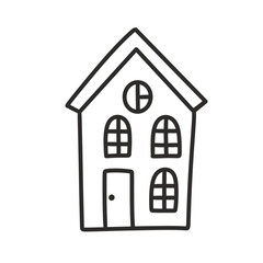 Outline House Doodle Icon. Cute Town Cottage Home