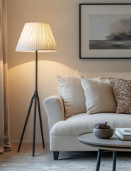 Modern Wooden Floor Lamp in Cozy Living Room